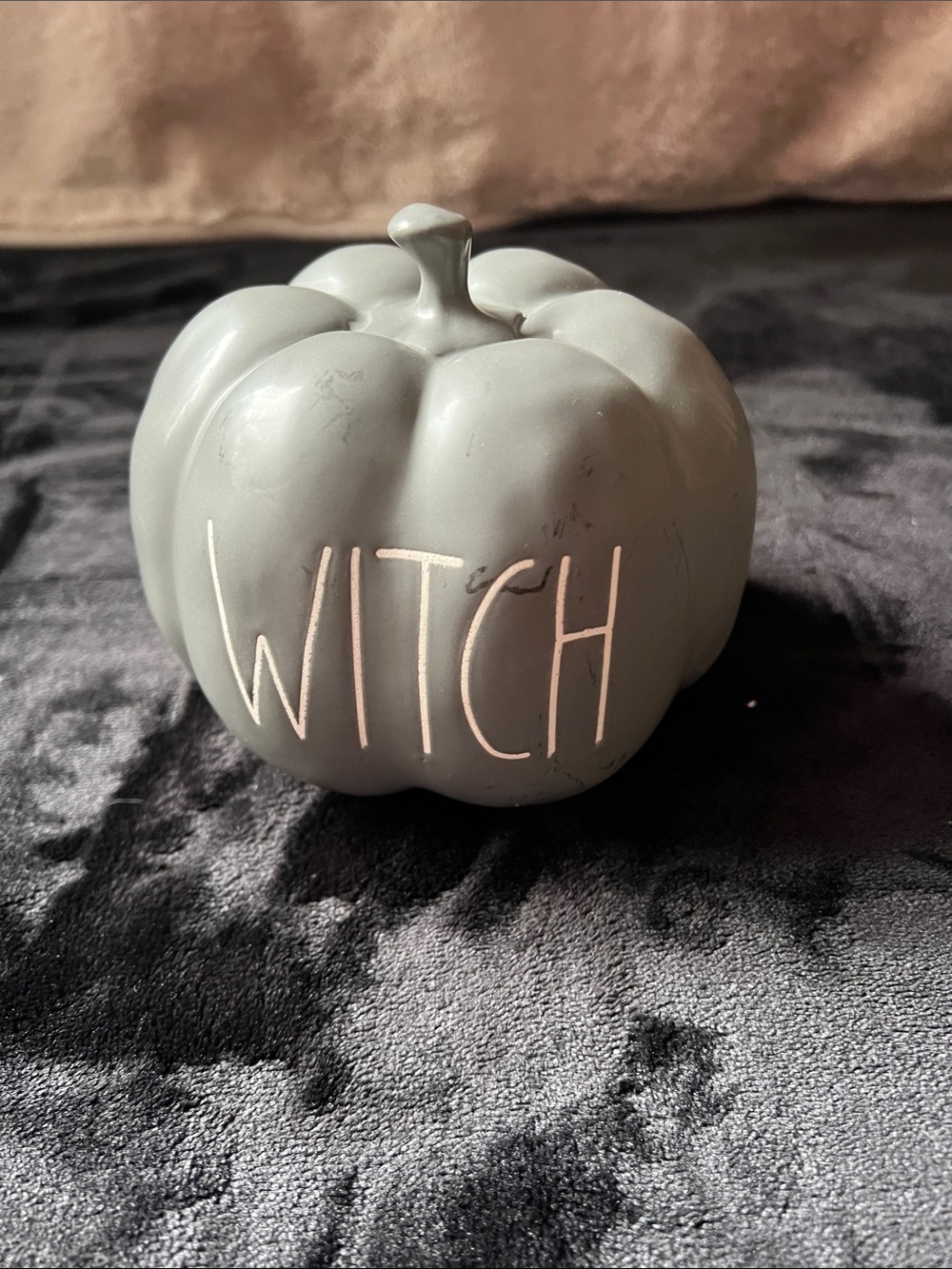 Rae Dunn Gray Pumpkin "WITCH" Decor